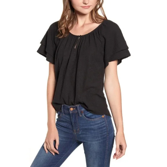 Madewell Womens Texture & Thread Tiered-Sleeve Top Size 3X Black NWT - Picture 1 of 11
